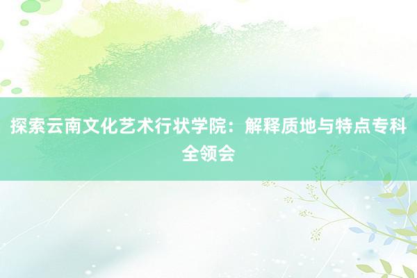 探索云南文化艺术行状学院：解释质地与特点专科全领会